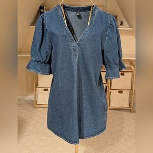 Denim Blue V-Neck Women's Top, Size M